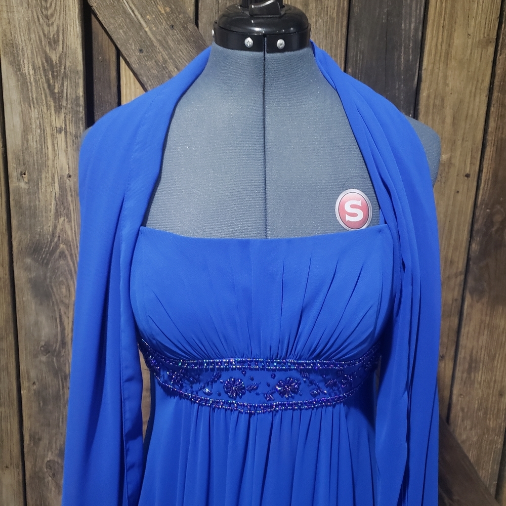 Blue Beaded Evening Gown by DB